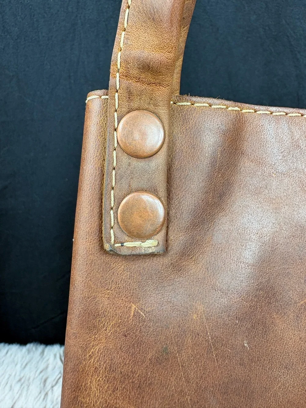 Genuine Leather Brown Shoulder Tote Distressed Boho Western